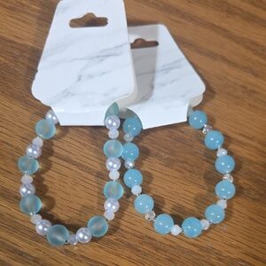 Chic Aqua and Pearl Bracelet Duo